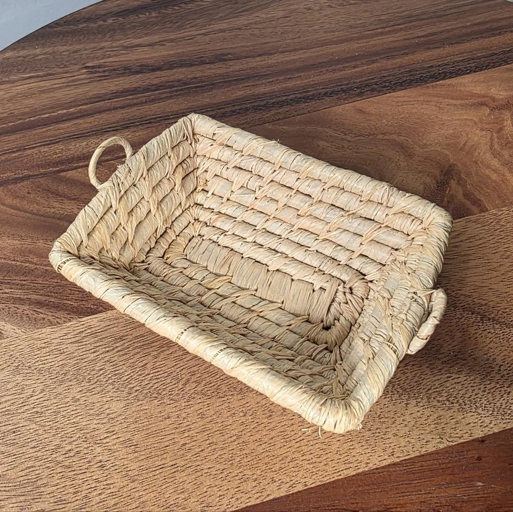 Handwoven Mini Rectangular Seagrass Serving Tray - Natural Small Trinket Tray